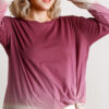 Ombre Long-Sleeve Top with Gathered Front – Wine (Plus Size)