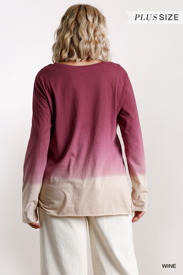 Ombre Long-Sleeve Top with Gathered Front – Wine (Plus Size)