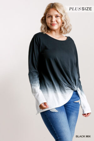 Plus Size Ombre Long-Sleeve Top with Gathered Front