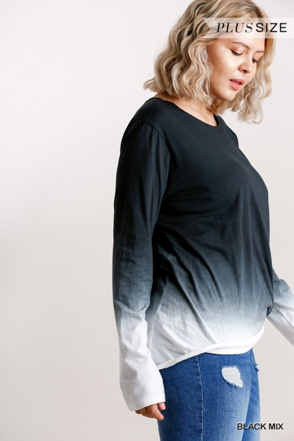 Plus Size Ombre Long-Sleeve Top with Gathered Front