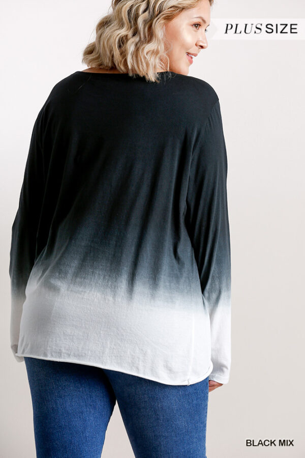 Plus Size Ombre Long-Sleeve Top with Gathered Front