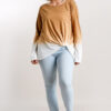 Ombre Long-Sleeve Top with Gathered Front – Warm Camel (Plus Size)
