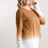 Ombre Long-Sleeve Top with Gathered Front – Warm Camel (Plus Size)