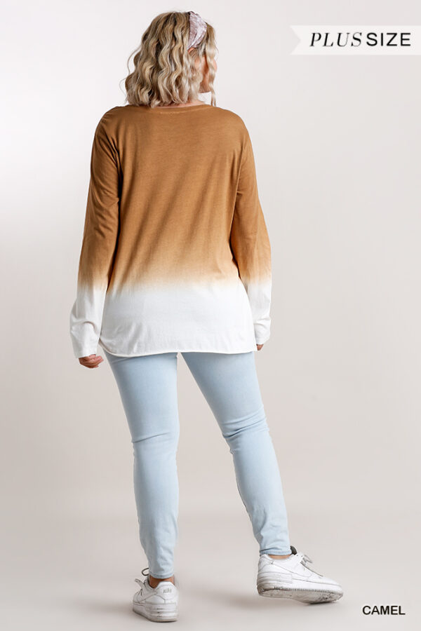 Ombre Long-Sleeve Top with Gathered Front – Warm Camel (Plus Size)