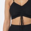 Mesh Strappy Ruched Crop Top & Side-Panel Leggings Set – Black