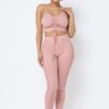 Mesh Strappy Ruched Crop Top & See-Through Side Leggings – Rose