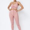 Mesh Strappy Ruched Crop Top & See-Through Side Leggings – Rose