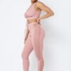 Mesh Strappy Ruched Crop Top & See-Through Side Leggings – Rose