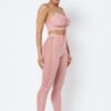 Mesh Strappy Ruched Crop Top & See-Through Side Leggings – Rose
