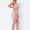 Mesh Strappy Ruched Crop Top & See-Through Side Leggings – Rose