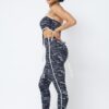 Mesh Print Crop Top & Leggings Set with Chain Halter – Black