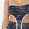 Mesh Print Crop Top & Leggings Set with Chain Halter – Black