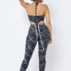 Mesh Print Crop Top & Leggings Set with Chain Halter – Black