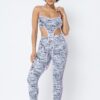 Mesh Print Crop Top Set with Plastic Chain Halter – White
