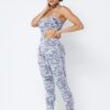 Mesh Print Crop Top Set with Plastic Chain Halter – White