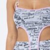 Mesh Print Crop Top Set with Plastic Chain Halter – White
