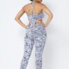 Mesh Print Crop Top Set with Plastic Chain Halter – White