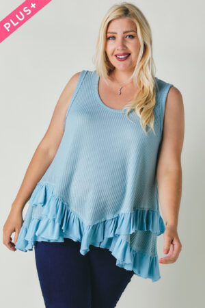 Plus Scoop-Neck Ruffle Tunic – Light Blue