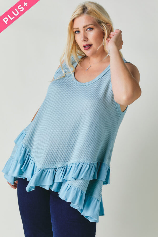 Plus Scoop-Neck Ruffle Tunic – Light Blue