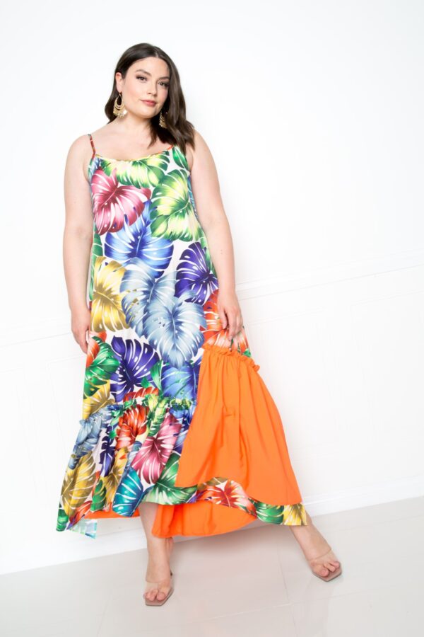 Splice Tropical Dress – Marble Print Tiered (Plus Size)