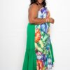 Splice Tropical Plus Size Dress – Marble Print Tiered (Multi/Green)