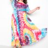 Tie Dye Off-Shoulder Pleated Maxi Dress – Plus Size