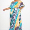 Plus Size Tie Dye Off-Shoulder Pleated Maxi Dress