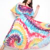 Tie Dye Off-Shoulder Pleated Maxi Dress – Plus Size