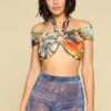 Self-Tie Teal/Orange Crop Halter Top – Made in USA