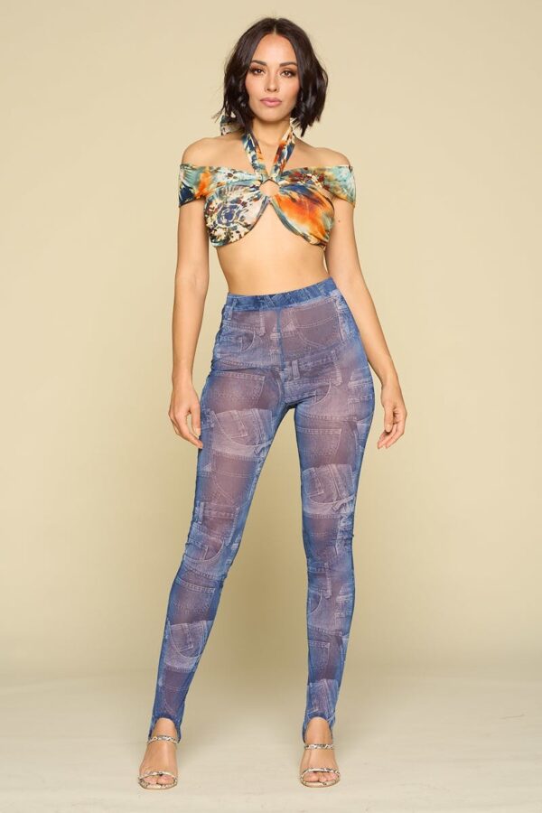 Self-Tie Teal/Orange Crop Halter Top – Made in USA