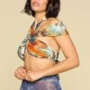Self-Tie Teal/Orange Crop Halter Top – Made in USA