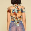 Self-Tie Teal/Orange Crop Halter Top – Made in USA