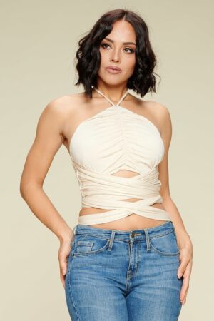 Crop Halter Top – 95% Rayon, 5% Spandex in Natural