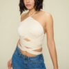 Crop Halter Top – 95% Rayon, 5% Spandex in Natural