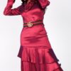 Satin Skirt with Asymmetrical Ruffle – Deep Plum