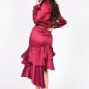 Satin Skirt with Asymmetrical Ruffle – Deep Plum
