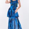 Ruffle Sleeve Tiered Maxi Dress – Blue Multi Print