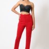 Ankle-Tapered Pants with Self-Fabric Buckle – Red