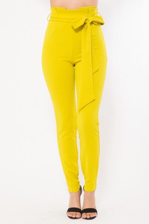High-Waist Skinny Pants with Belt Detail – Lime