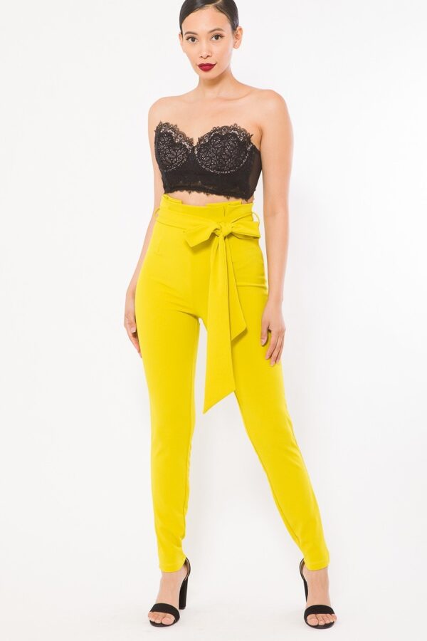 High-Waist Skinny Pants with Belt Detail – Lime