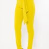 High-Waist Skinny Pants with Belt Detail – Lime