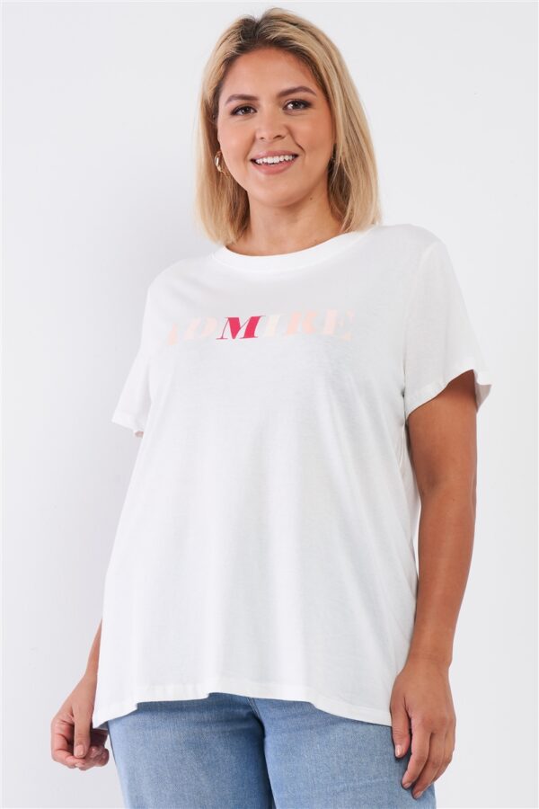 Admire Logo Crew Neck Relaxed Top – Off-White (Plus Size)