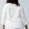 Plus Size Oatmeal Stand-Up Collar Roll-Tab Sleeve Blouse