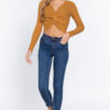 Front-Knot V-Neck Cropped Sweater – Ochre