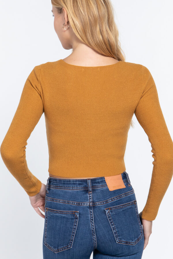 Front-Knot V-Neck Cropped Sweater – Ochre