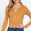 Ribbed Sweater Top with Front Zipper – Ochre