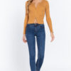 Ribbed Sweater Top with Front Zipper – Ochre