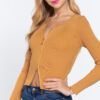 Ribbed Sweater Top with Front Zipper – Ochre