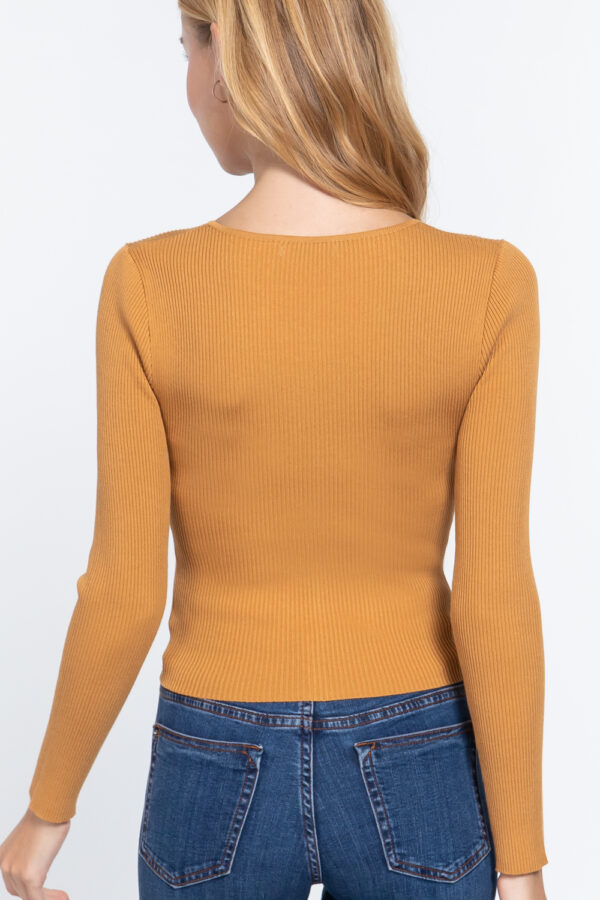 Ribbed Sweater Top with Front Zipper – Ochre