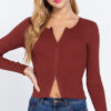 Rib Sweater Top with Front Zipper – Terracotta
